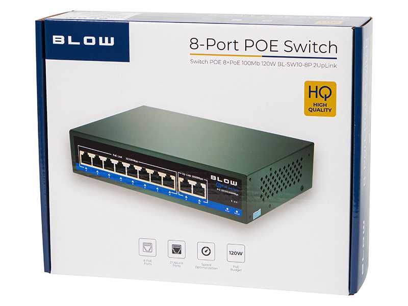 Switch BLOW 8xPoE 100Mb 100W BL-SW10-8P 2UpLink"
