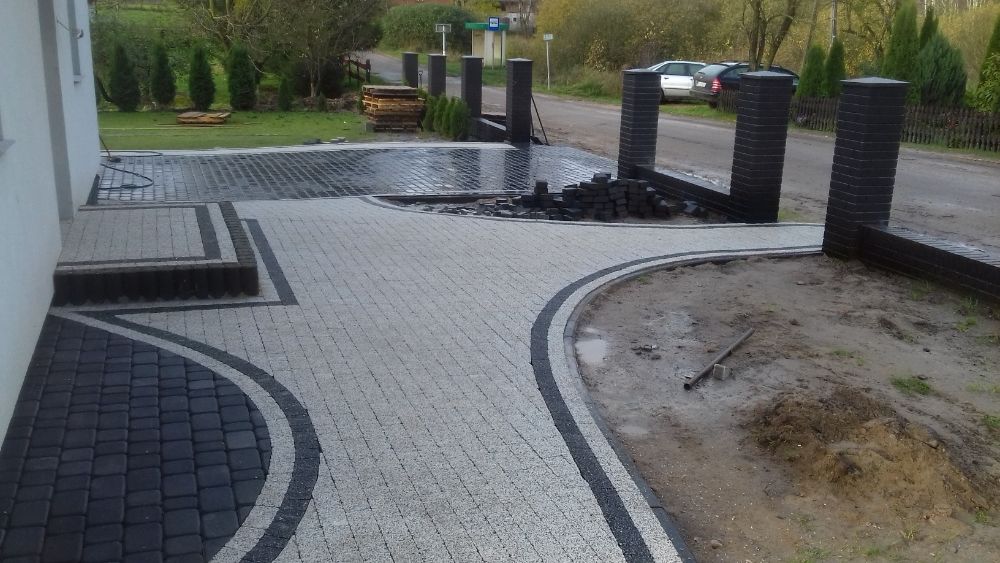 Układanie kostki brukowej, odwodnienie, trawniki, koparka, beton