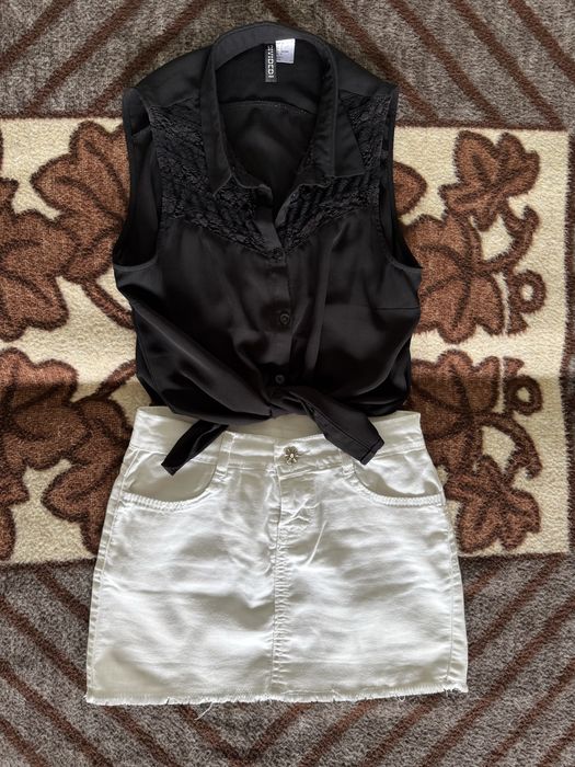 Komplet: czarna bluzka + biała spódniczka S