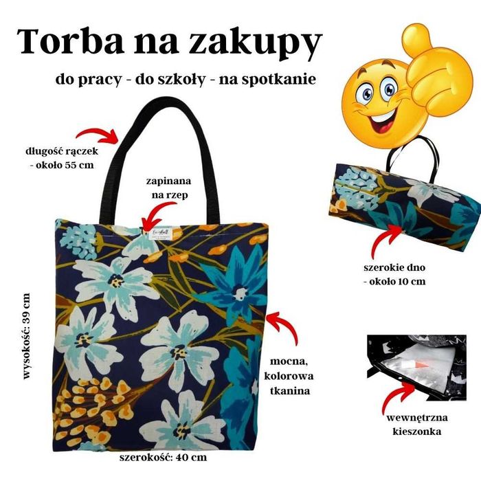 Torba na zakupy – BLUE FLOWERS - Kwiatowy Urok i Funkcjonalność