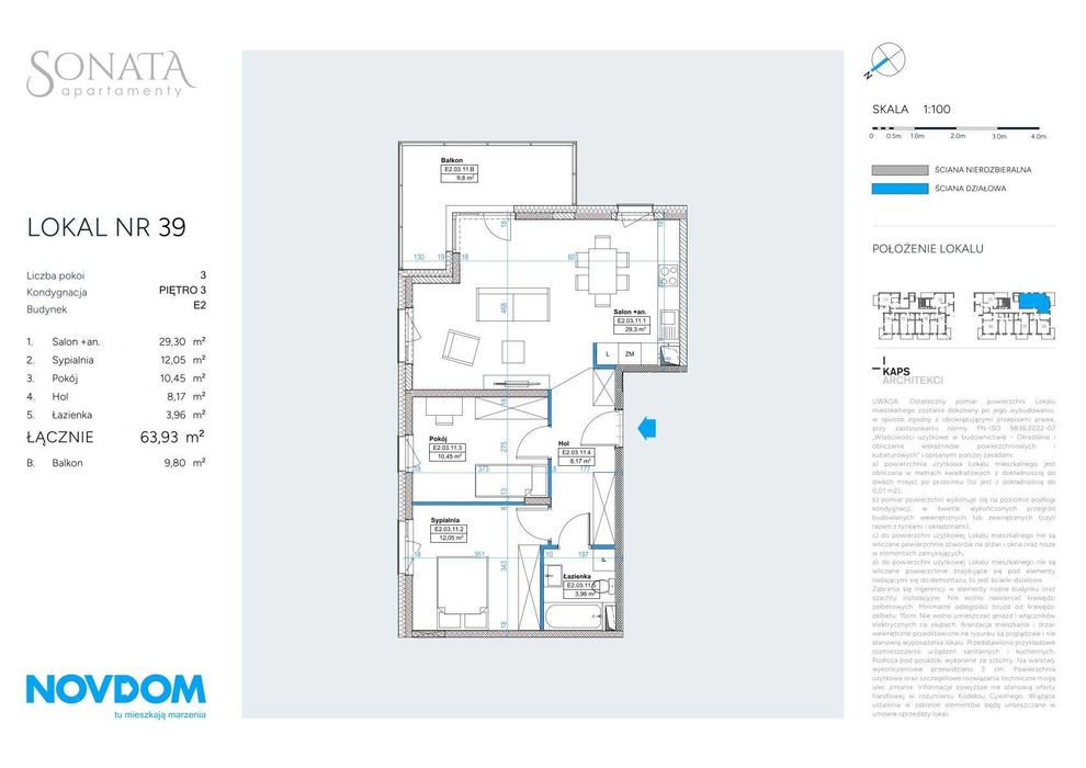 3 pokojowe mieszkanie 63 m2 z balkonem - Apartamenty Sonata - Szczytno