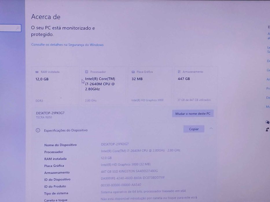 Toshiba i7 SSD 12Gb Ram bateria boa