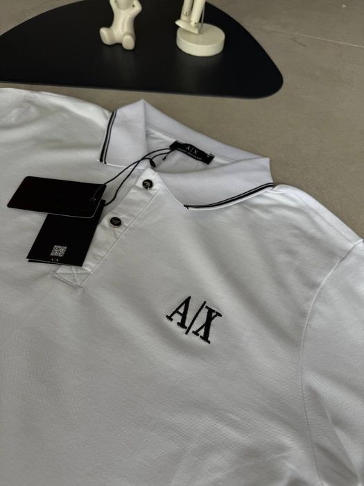 Топ Крута поло футболка Armani Exchange біла та чорна  розмір  S-XXL