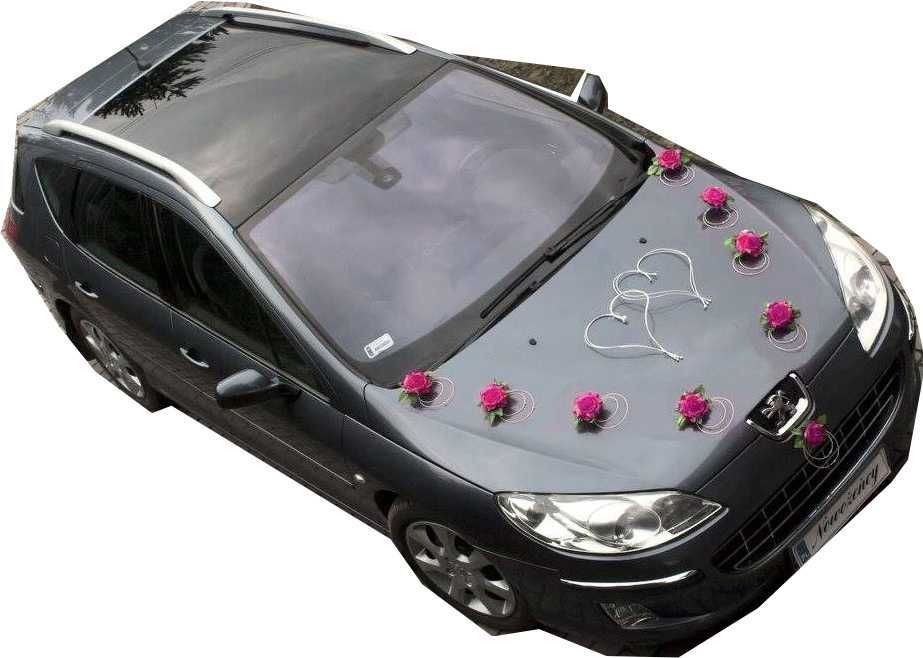 MALINOWA Dekoracja na samochód do ślubu-OZDOBY na auto ślubne 045
