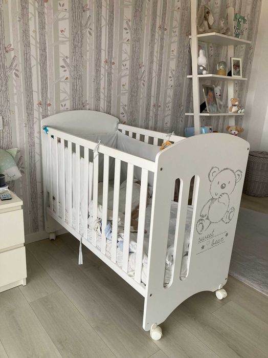 Cama Micuna Sweet Bear Basic Branco + colchão + banheira + comoda