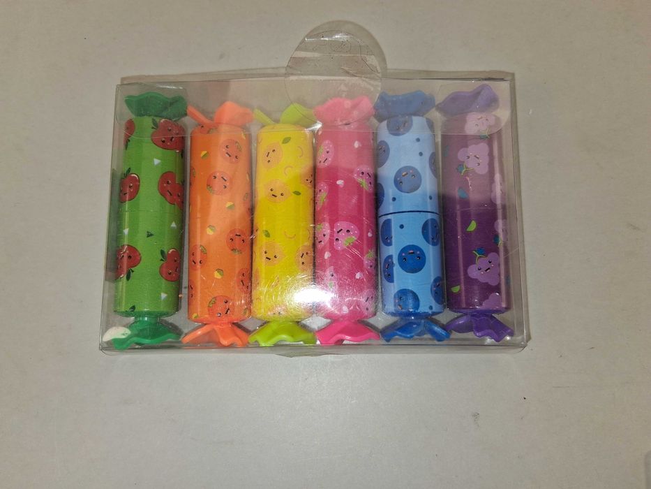 N200 Zestaw 6 Zakreślaczy Pastelowych Mini Cukierki Owoce Słodkie