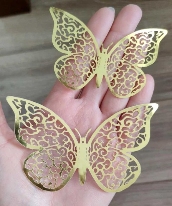 Mieniące Motyle 3D Naklejki Złote Orientalne 12 szt Skrzydła zawijas