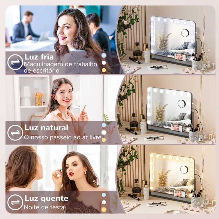 Espelho de Maquilhagem (Hollywood) com Luzes e Entrada USB - Preto