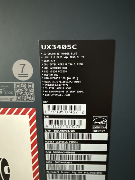 Okazja Asus Zenbook 14” UX3405C ultra 5 ,ram 16gb ,ssd 512g