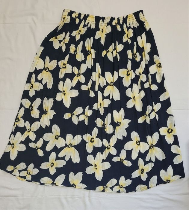 Zwiewna spódnica midi w kwiaty retro vintage boho, lekka elastyczna pas