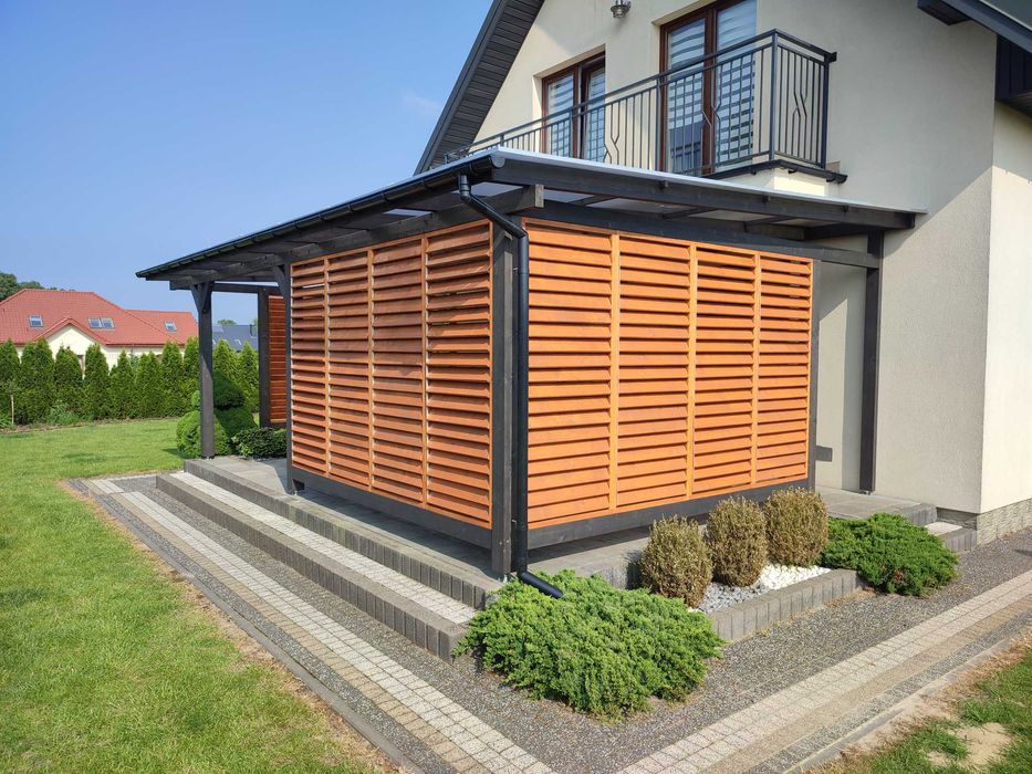 wiata pergola zadaszenie taras poliwęglan konstrukcja żaluzja