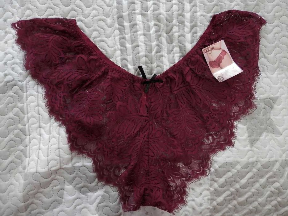 Majtki Figi Brazyliany Bikini Koronkowe Bordowe Elastyczne Seven’ti