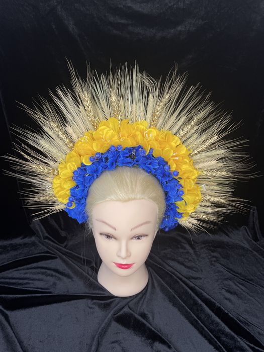 Вінок віночок український жовто синій блакитний колосками голову