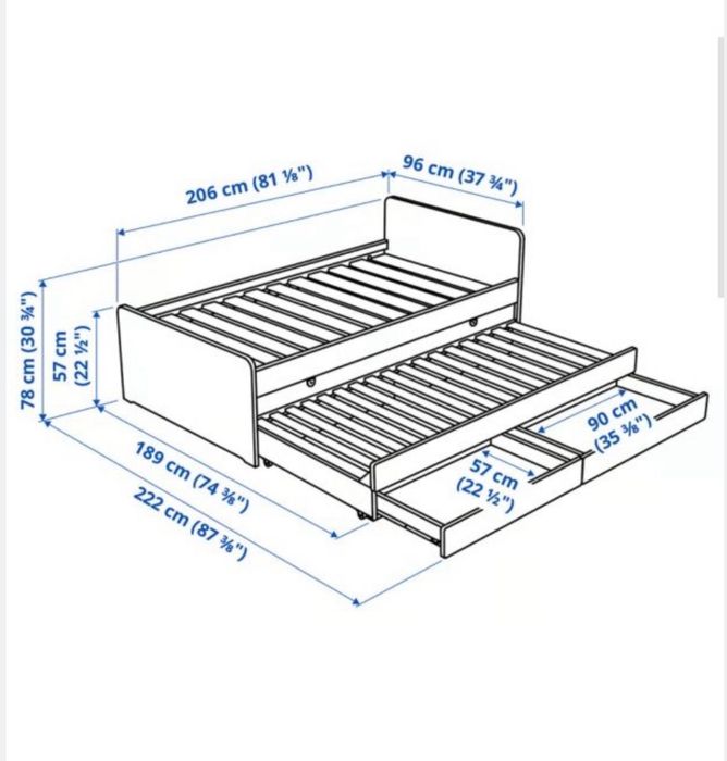 Cama dupla IKEA com 2 gavetas – como nova