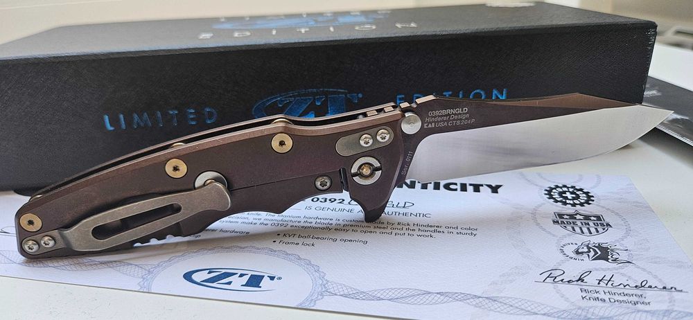 Nóż Zero Tolerance ZT0392BRNGLD Limited Edition Factory Custom Rick Hinderer Wrocław