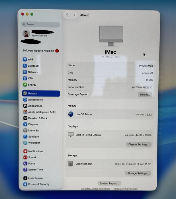 iMac 24” M1 16GB/256 Cizento