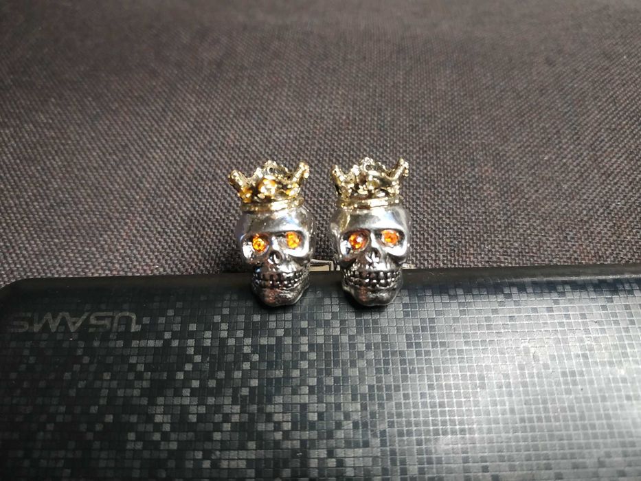 Запонки Tateossian черепы с короной, серебро с позолотой 925 пробы