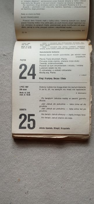 Stary Kalendarz Rodzinny z 1987 r.
