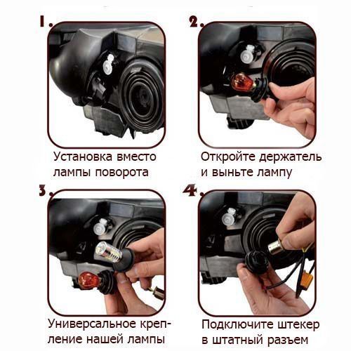 Дневные ходовые огни ДХО в поворотники с режимом функцией поворота