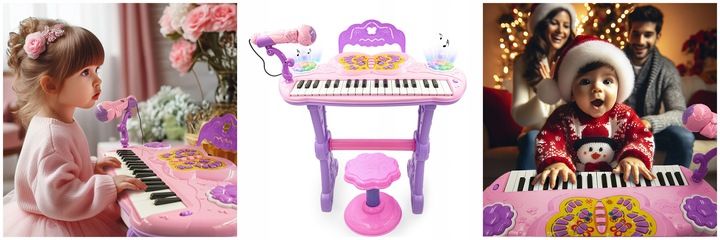 Duże Pianino Organy Keyboard Dla Dzieci Krzesełko Mikrofon Nagrywanie
