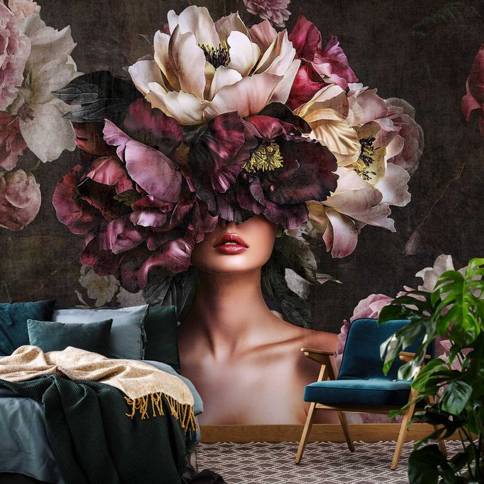 Fototapeta Bogini Kwiatów Natury Kobieta Kwiaty Róż Fiolet 3D + KLEJ