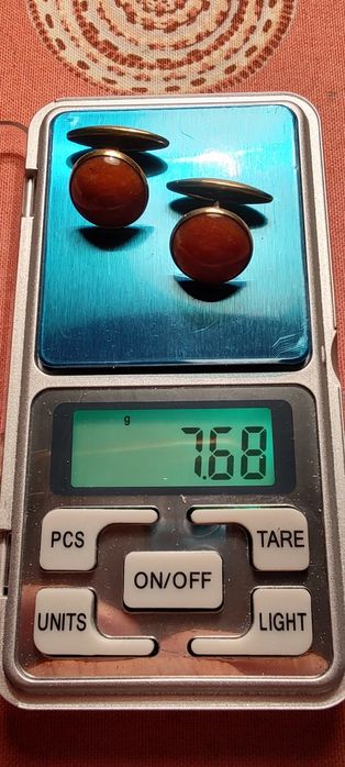 Серебряные запонки в позолоте 875° с яшмой в родной коробке, СССР