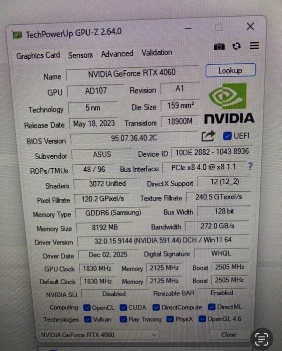 Відеокарта ASUS GeForce RTX4060 8Gb DUAL OC (DUAL-RTX4060-O8G-V2 RTL)