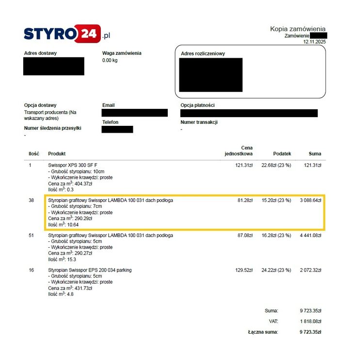 Styropian grafitowy 7 cm Swisspor LAMBDA 100 031 dach podłoga 5,5 m2