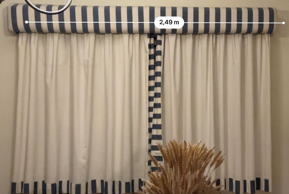 Sanefas riscas azul e cru