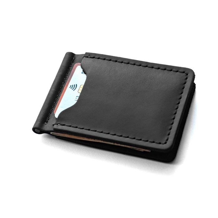 Затискач для грошей із натуральної шкіри Simple чорний