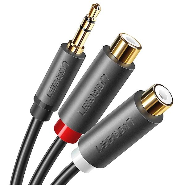 Ugreen adapter audio jack 3.5mm męski do 2xRCA żeński kabel 0.25m szar