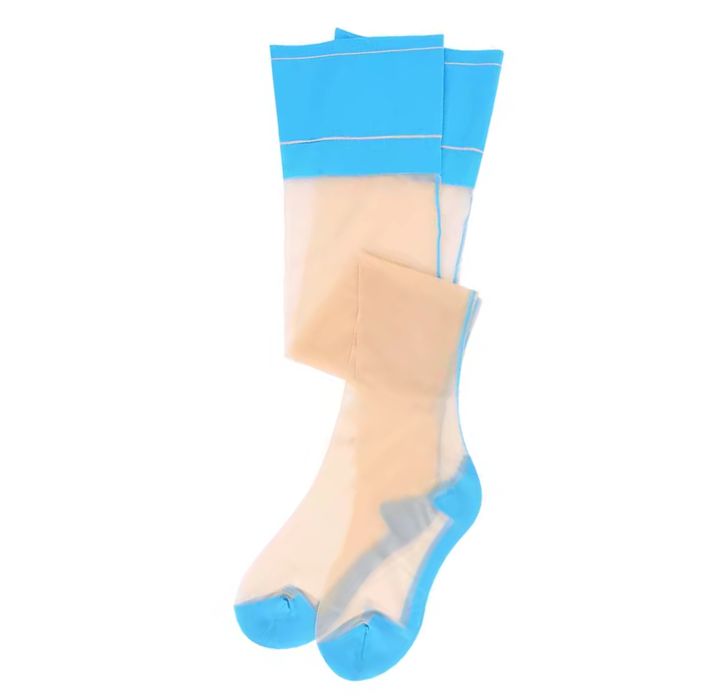 Pończochy damskie do paska cieliste z niebieskim szwem i piętą