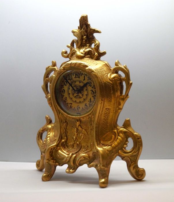 Stary, mechaniczny zegar z mosiądzu, PRL