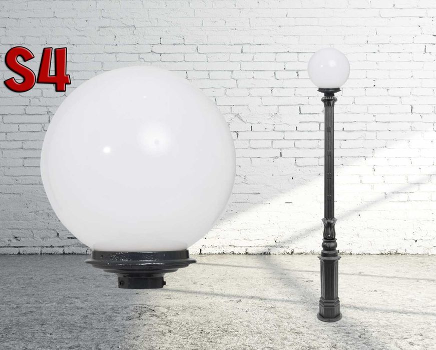 Lampa ogrodowa żeliwna z kloszem kula, latarnia, Hc=200cm