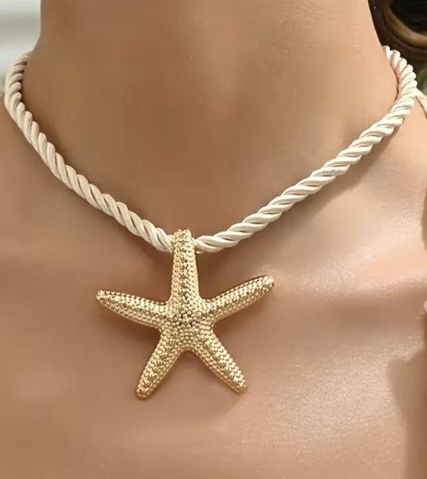 Boho naszyjnik rozgwiazda złoto beż