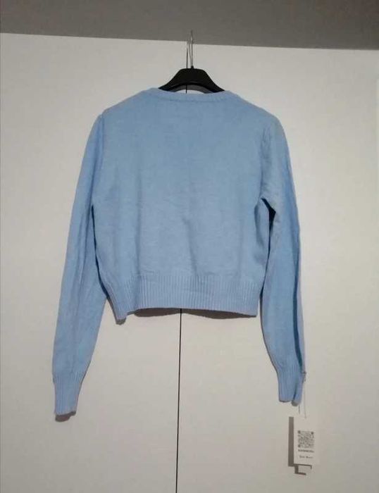 Sweter sweterek niebieski błękitny baby blue złocony xs s m