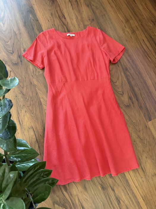 Czerwona lniana sukienka Marie Philippe 40/L rozkloszowana casual old money preppy letnia wakacje