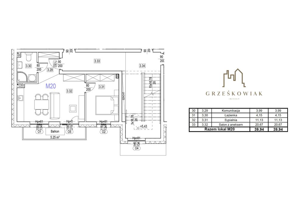 Mieszkanie nr 13 - 39,94m2 | 1 sypialnia | balkon