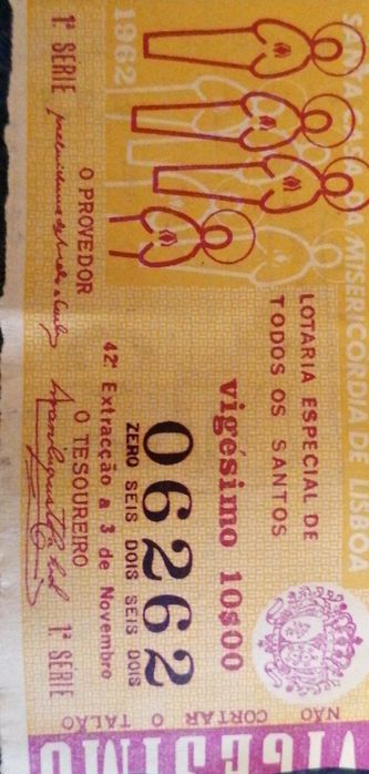 [ESTADO NOVO] Bilhete Lotaria 1962 - Especial de Todos os Santos