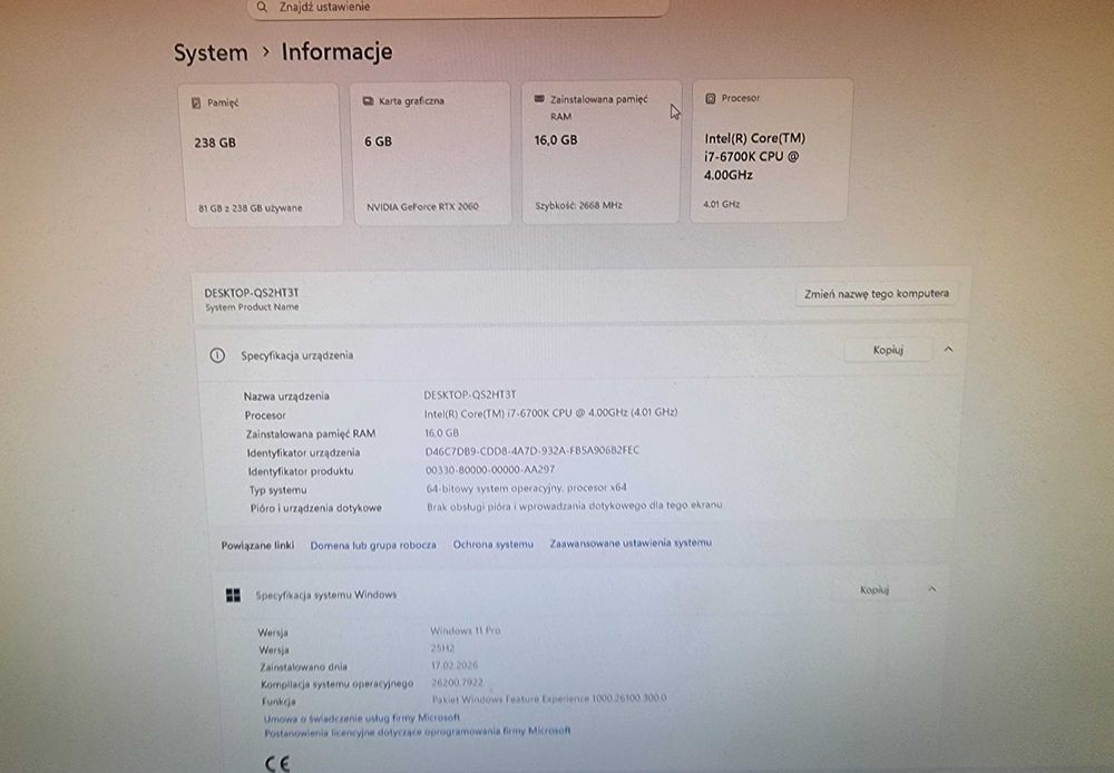 Komputer gamingowy i7| RTX 2060 | 16GB | SSD | Win11, Gotowy do gier