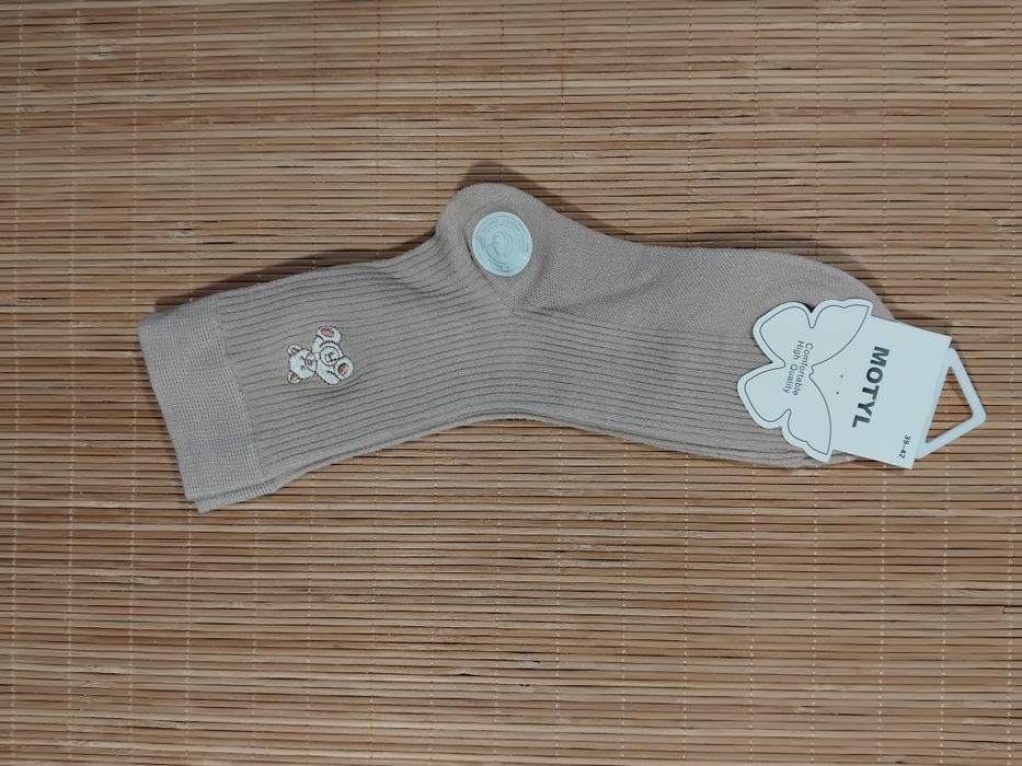 5 Par Stylowe Skarpety Damskie Bawełniane z Haftowanym  Misiem  39-42