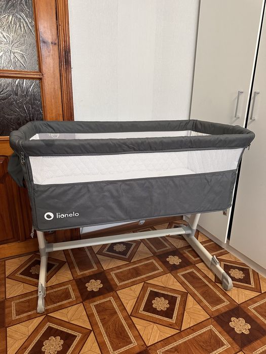Приставне ліжечко lionelo theo dark grey компактне ліжко кроватка chicco
