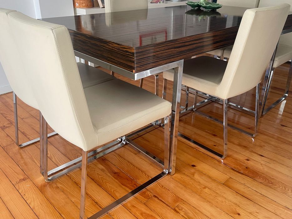 Conjunto de Mesa de Jantar Moderna + 6 Cadeiras Estofadas (Excelente Estado)
