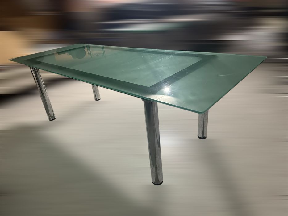 Conjunto 2 mesas de vidro fosco verde 230x90 e 100x90