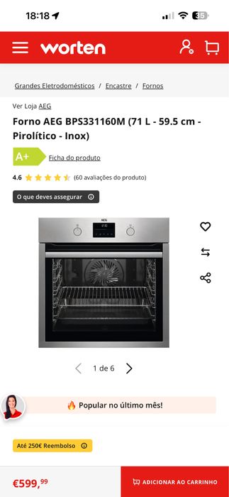 Forno AEG BPS331160M (71 L - 59.5 cm - Pirolítico - Inox)