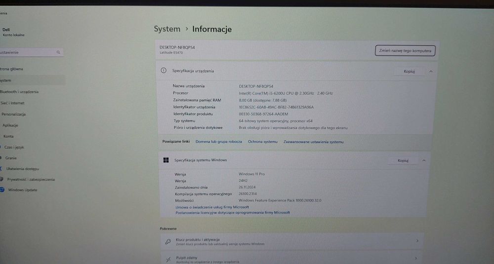 Laptop DELL Latitude E5470 15,6" i5 6200U 8GB 256GB SSD Windows 11Pro