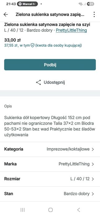 Sukienka zielona długa satynowa