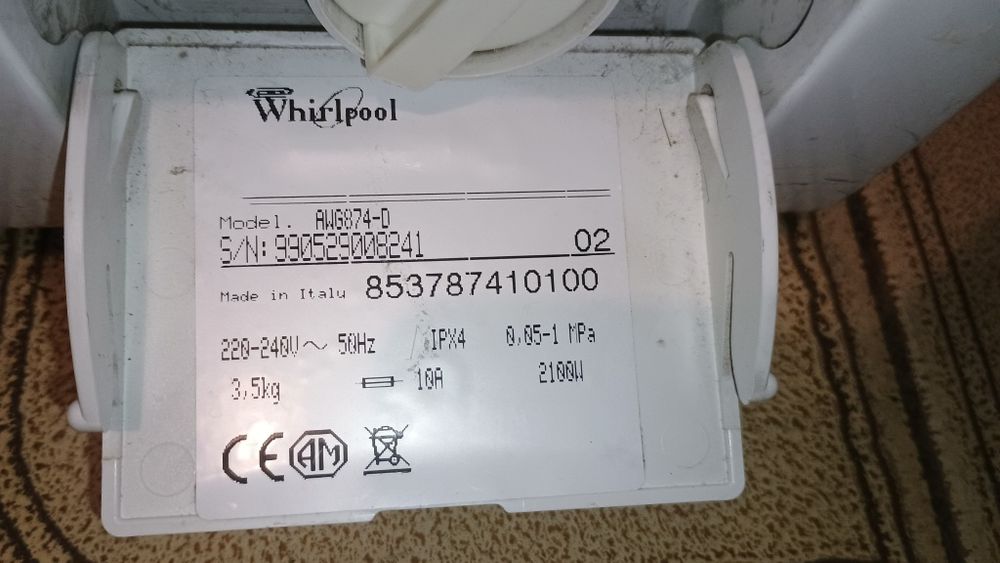 Пральна машина whirlpool AWG 874/D не працює злив води.