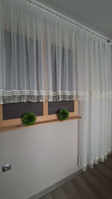 Firanka Komplet do balkonu kremowy woal kreszowany