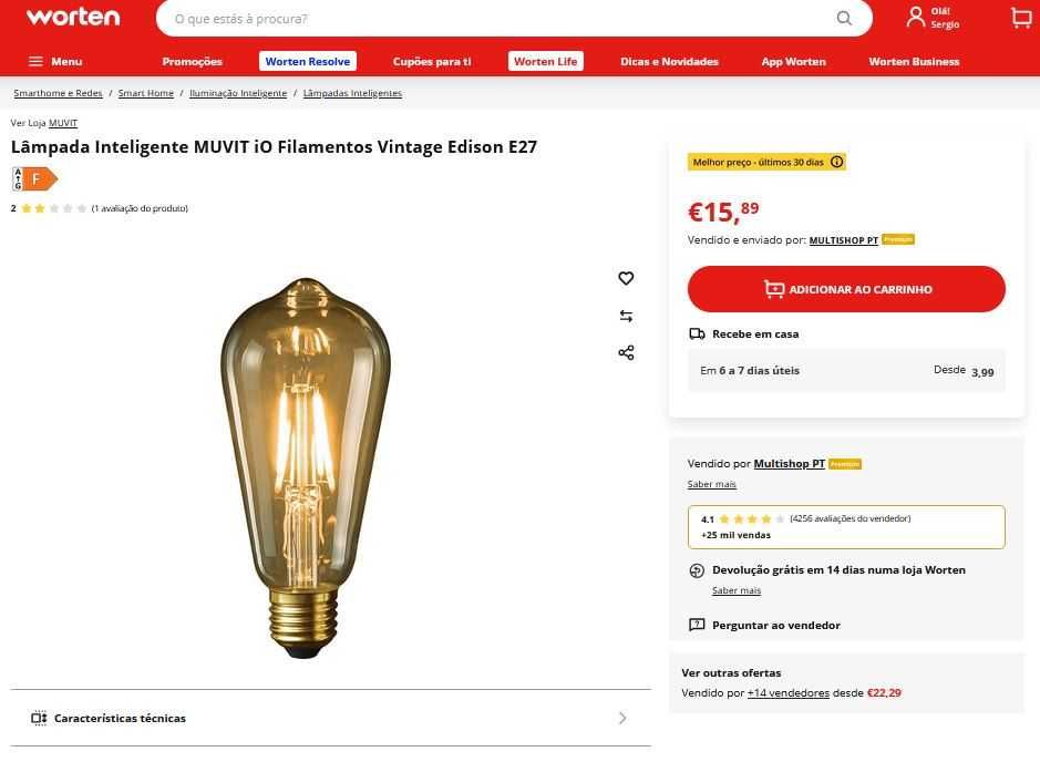 [SELADO] Lâmpada Inteligente MUVIT iO Filamentos Vintage Edison E27